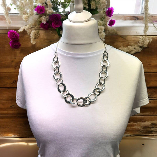 Multi Silver Circle Link Necklace NK388S