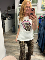 Lucy Sequin and Diamante Lip T-Shirt Animal Print Design Fits 8-14