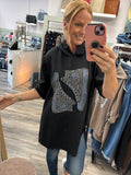 Aaliyah Oversized Diamante Detailed Jersey Hooded Top Fits 10-18