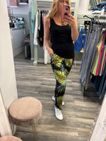 Cara Leaf Print Satin Feel Stretch Trousers Fits 10-20