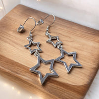 Hollow Double Star Stud Earring in Silver ER121S