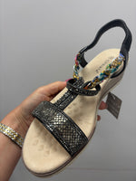 Cypriata Black Diamante Wedge Sandal