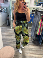 Cara Leaf Print Satin Feel Stretch Trousers Fits 10-20