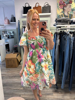 Daisy Floral Print Puff Sleeve Dress Fits 8-16