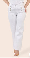 Tamara High Waisted Silver Button Detailed Wide Legged Jeans Sizes 8-16