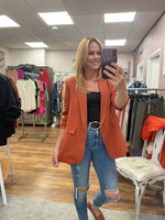 Ava Burnt Orange Blazer Ruched Sleeve Size 8-16