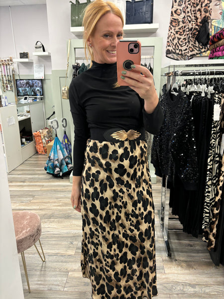 Marilyn Leopard Print Satin Skirt Fits 8-14