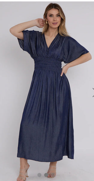 Harriett Denim Style Detailed Dress Fits 10-18