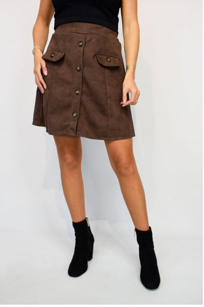 Toni Faux Suede Button Detailed Skirt Fits 8-14/16