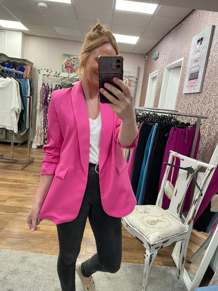 Ava Hot Pink Blazer Ruched Sleeve Size 10-16