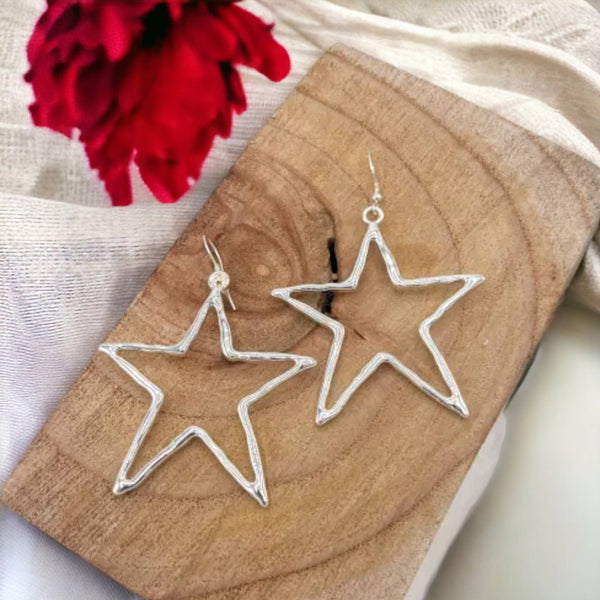 Statement Drop Star Earrings in Silver ER147S