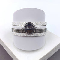 Agate stone encased in open circle element multistrand PU magnetic bracelet