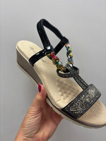 Cypriata Black Diamante Wedge Sandal