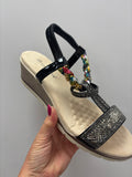Cypriata Black Diamante Wedge Sandal
