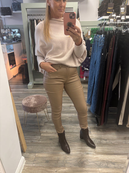 Faux Leather Jeans Taupe Sizes 10-18