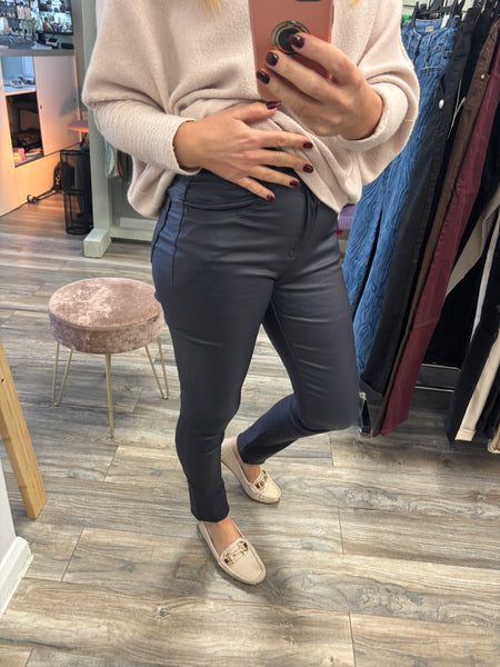 Faux Leather Jeans Navy Sizes 10-18