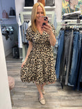 Stacey Animal Print Shirred Waist Detailed Dress Fits 8-16