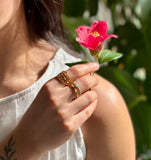 18ct Gold Plated Amazonite Double Band Adjustable Ring