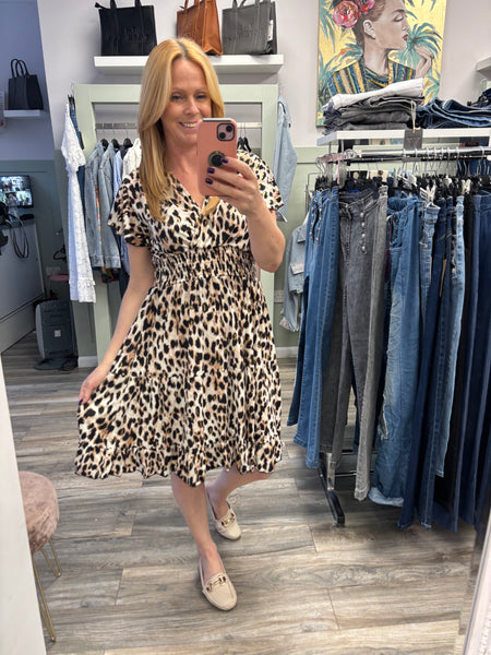 Stacey Animal Print Shirred Waist Detailed Dress Fits 8-16