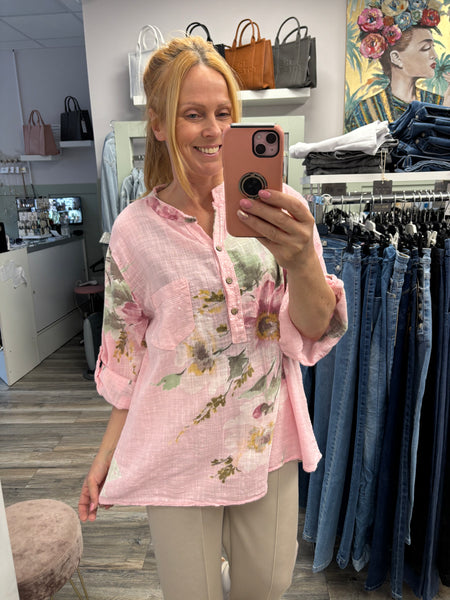 Fiona Floral Print Cotton Tunic Top Sequin Detail Fits 10-18