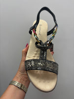 Cypriata Black Diamante Wedge Sandal