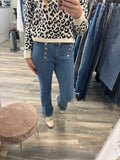 Tara Button Detailed Soft Stretch Denim Bootcut Jeans Sizes 8-18