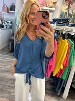 Amelie Tye Detailed V-Neck Blouse Fits 10-16