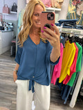 Amelie Tye Detailed V-Neck Blouse Fits 10-16
