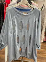 Aria Distressed Style Lightweight Sweat Top Gold and Silver Metallic Print Fits 10-16