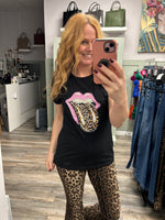 Lucy Sequin and Diamante Lip T-Shirt Animal Print Design Fits 8-14