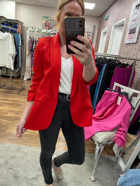 Ava Red Blazer Ruched Sleeve Size 10-16