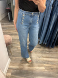 Tara Button Detailed Soft Stretch Wide Legged Jeans Sizes 8-18