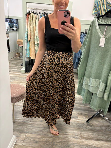 Melissa Animal Print Pleated Satin Skirt Fits 8-14