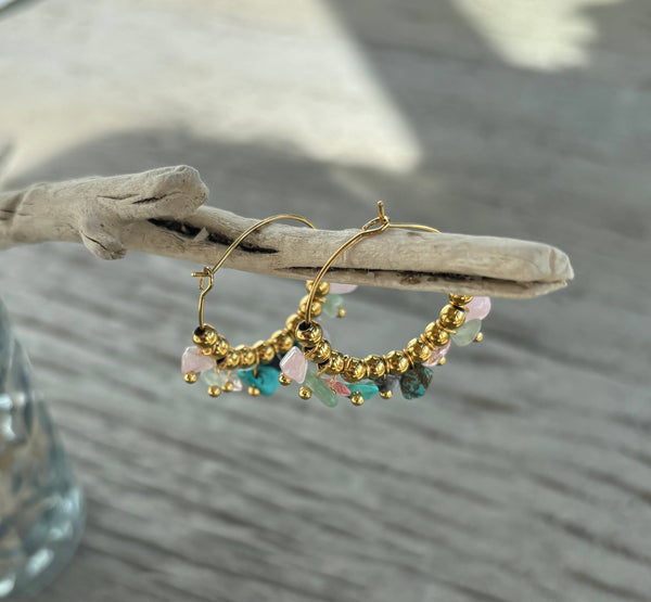 18ct Gold Plated Gemstone Cluster Hoop Earrings