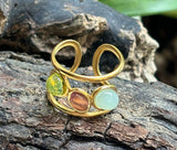 18ct Gold Plated Glass Beads Adjustable Ring