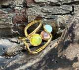 18ct Gold Plated Glass Beads Adjustable Ring