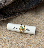 18ct Gold Plated Adjustable Turquoise Cage Ring