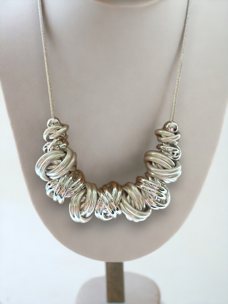 Silver Serenity: Elegance in Knots Statement Necklace NK377