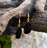 18ct Gold Plated Black Obsidian Drop Earrings