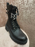 Black Zipped Chunky Laced Boots Sizes 3-8q