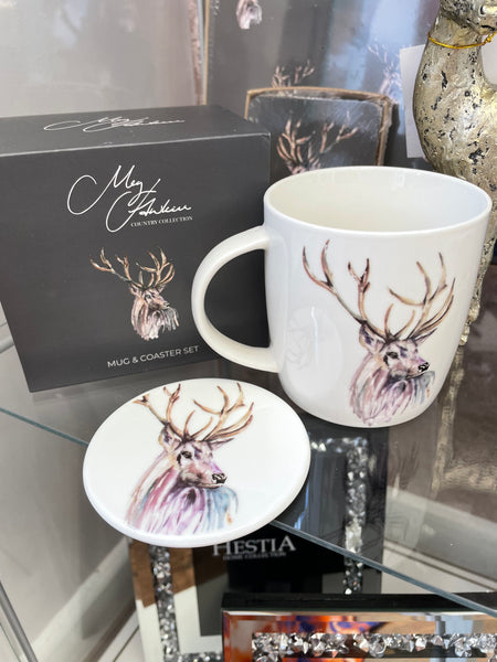 Meg Hawkins Mug and Coaster Gift Set Stag
